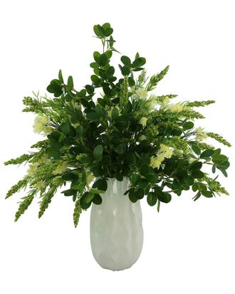 Creative Displays Inc. Organic Modern Budding Hydrangeas & Boxwoods Arranged In A Ceramic Vase