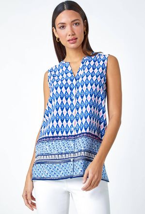 Roman Longline Border Print V-Neck Blouse