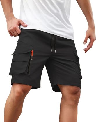 Generic Mens Casual Cargo Sweatpants Hiking Short Gym Casual Shorts Elastic Waistband 6 Pockets Cargo Pants for Men (Black, M)