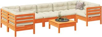 vidaXL Set De Sof&aacute;s Jard&iacute;n 8 Pzas Con Cojines Madera Pino Marr&oacute;n Cera Vidaxl
