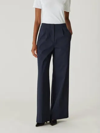 Rebecca Taylor Refined Sateen Wide Leg Cotton Trouser in Dark Navy at Nordstrom, Size 10