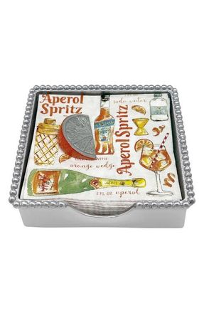 Mariposa Orange Slice Beaded Napkin Box Set in Silver at Nordstrom