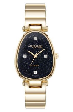 Anne Klein Diamond Dial Three Hand Quartz Bracelet Watch, 26mm x 38mm in Goldtone/Black at Nordstrom Rack