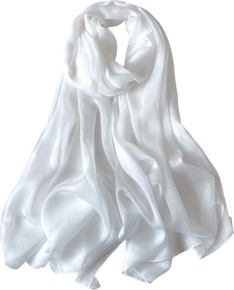 Lina & Lily Crinkled Chiffon Womens Scarf Shawl Wrap Spring Summer Sheer Silky Featherlight (White)