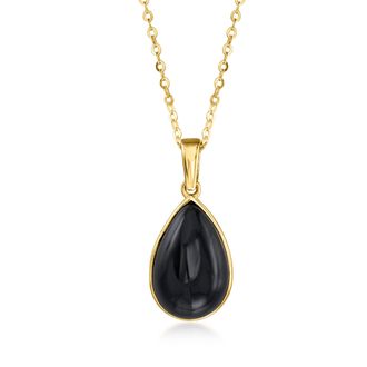 Ross-Simons Onyx Pendant Necklace in 10kt Yellow Gold
