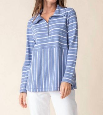 Habitat Weekend Terry Striped Quarter Zip Top In Rain