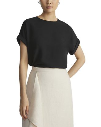 Lafayette 148 New York Cuffed Short Sleeve Silk Blouse