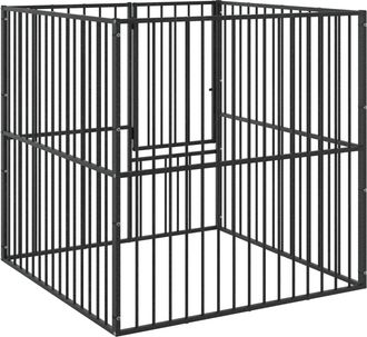 vidaXL Corralito Para Perros Con 4 Paneles Acero Galvanizado Negro Vidaxl