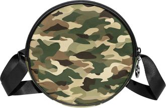 Generic Circle Crossbody Bag for Women, Camouflage Small Sling Bag Daypack with Zipper Adjustable Shoulder Straps Casual Ladies Girls Round Purse