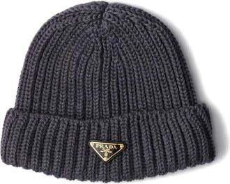 Prada Berretto a coste con logo - Grigio