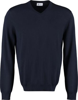 THE (ALPHABET) Knit - Wollen Pullover - Heren - V-hals truien - Blauw - S - Wol - Truien & Vesten