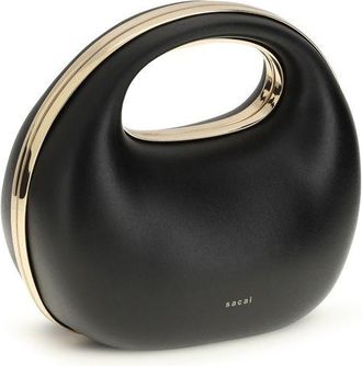 sacai Womens Rounded Calf Leather Top Handle Bag Black Bos