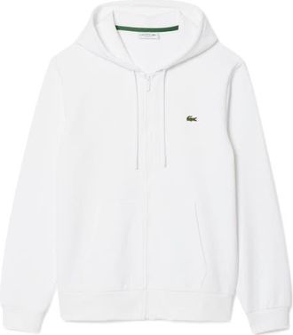 Lacoste Lightweight Cotton Fleece Zip Hoodie in White at Nordstrom, Size 8
