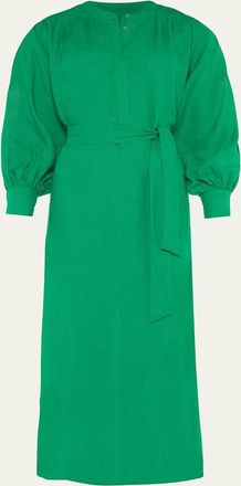 Eres Aimee Belted Long-Sleeve Linen Maxi Dress