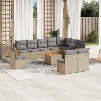 vidaXL Set De Sof&aacute;s De Jard&iacute;n 11pzas Con Cojines Rat&aacute;n Sint&eacute;tico Beige Vidaxl