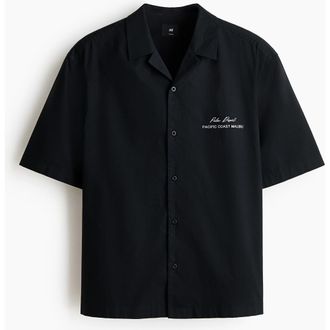 H&M Relaxed Fit Printed Resort Shirt in Black/palm Desert at Nordstrom, Size Xx-Large