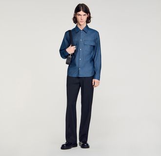 Sandro Denim-effect cotton and linen shirt