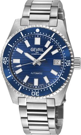 Gevril Group Mens Atlantic Avenue 316L Stainless Steel Case, Dark Blue Ceramic Bezel, Embossed Dial, Bracelet. - Silver - One Size