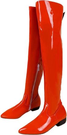 Generic Women Winter Outdoor Casual Over Knee Boots Patent Leather Low Heel Pointed Toe Boot