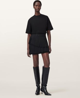 AllSaints Polyester Oona Pleated Mini Skirt, Size: UK 16/US 12