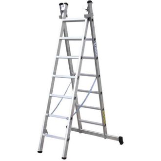 cofan Escalera Aluminio Doble 9 Pelda&ntilde;os 2,50 + 2,50 M, Escaleras De Aluminio En Dos Tramos Con En 131 Y Resistencia A 150 Kilos M&aacute;ximo. - Cofan