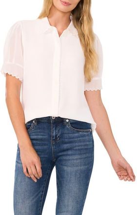 CeCe by Cynthia Steffe Scallop Trim Button-Up Shirt in New Ivory White at Nordstrom, Size Xx-Large