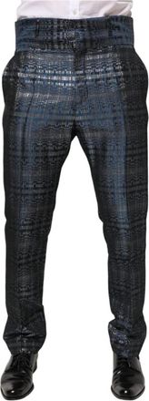 Dolce & Gabbana Blauw Zilver Zijden Skinny Broek - Heren - Nette broeken - Blauw - M - Broeken