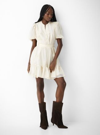 Icone Womens Embroidered sequined crinkled chiffon minidress