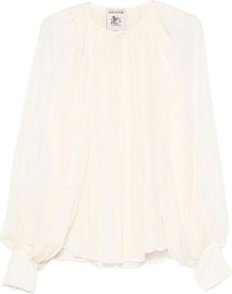 Semicouture Overhemden, Dames, Wit, 2Xs, Blouse met geplooide details