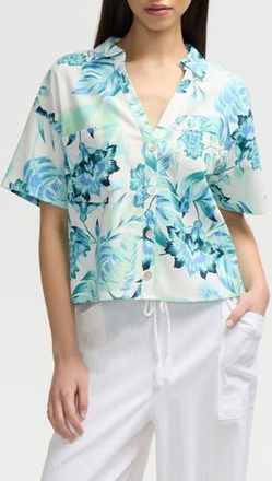 NVLT Crop Button-Up Camp Shirt in Tropical Blue at Nordstrom Rack, Size X-Large