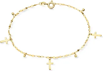 Ross-Simons Italian 10kt Yellow Gold Cross and Bead Station Bracelet