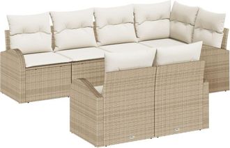vidaXL Garden Sofa Set with Cushion 7 pcs Beige Poly rattan Vidaxl