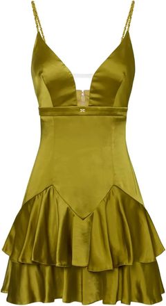 Elisabetta Franchi chain-strap flounce mini dress - Green