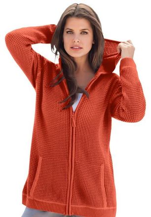 Roaman's Plus Size Waffle Knit Zip-Front Relaxed Hoodie in Copper Red at Nordstrom, Size Large