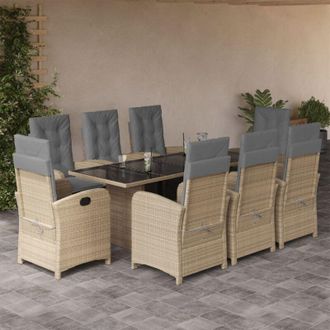 vidaXL Set Comedor De Jard&iacute;n 9 Pzas Con Cojines Rat&aacute;n Sint&eacute;tico Beige Vidaxl