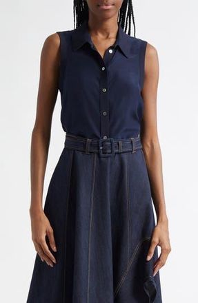 Cinq &agrave; Sept Giselle Silk Sleeveless Shirt in Navy at Nordstrom Rack, Size Xx-Small