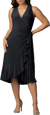 Kiyonna Laguna Sleeveless Wrap Dress in Black Noir at Nordstrom, Size X-Large