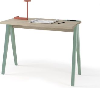 HERDASA Escritorio 629 De La Colecci&oacute;n Comp&aacute;s Roble De Melamina Y Patas De Haya Verde, De Herdasa