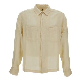 C.P. Company Linnen Lange Mouw Button Lens Shirt - Heren - Casual Overhemden - Wit - XL - Linnen - Overhemden