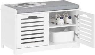 SoBuy Banco Zapatero Con 2 Puertas Para Entrada Dormitorio Banco De Almacenamiento De Asiento Blanco 71 X 35 X 43 Cm Fsr23-ii-w Sobuy Es