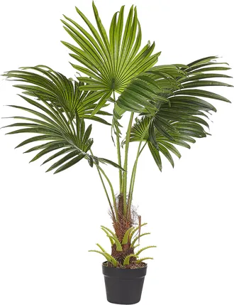 Beliani Planta Artificial En Maceta Verde Negro Material Hojas De Pl&aacute;stico 100 Cm Interior Fan Palm