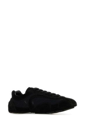 Prada Womens Black Suede And Mesh Montecarlo Sneakers Nero