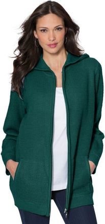 Roaman's Plus Size Waffle Knit Zip-Front Relaxed Hoodie in Emerald Green at Nordstrom, Size Medium