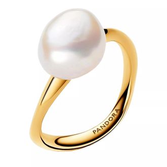 Pandora Rings - 14k Gold-plated ring with baroque treated freshwat - white - Rings for ladies