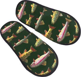 Generic Women Men Slippers Brown Trout Fishing House Slippers Comfort Plush Bedroom Slipper Plush Fleece Lined House Shoes For Spa Travel Outdoor L