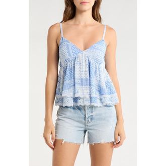 Madden Girl Lace Trim Tiered Babydoll Camisole in Light Blue Combo at Nordstrom Rack, Size X-Large