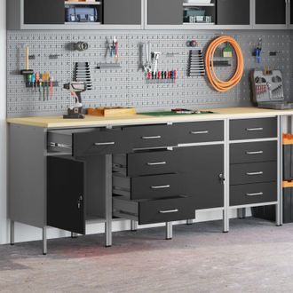 vidaXL Mobile da lavoro 4 pcs Nero e Grigio 200 x 55 x 85 cm vidaXL
