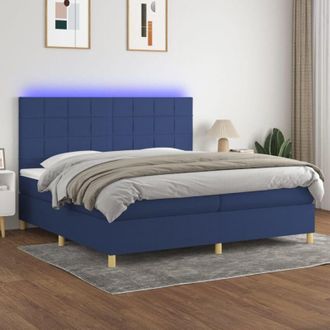 vidaXL Vidaxl - Cama Box Spring Colch&oacute;n Y Luces Led Tela Azul 200x200 Cm