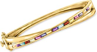Ross-Simons Multi-Gemstone Crisscross Bangle Bracelet in 18kt Gold Over Sterling