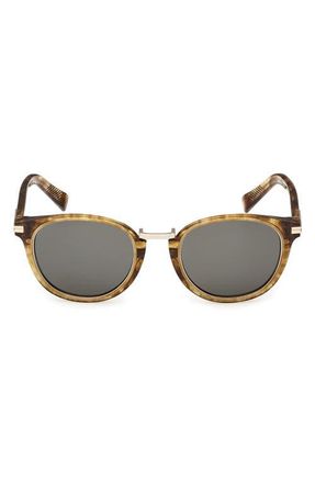 Ermenegildo Zegna 51mm Round Sunglasses in Shiny Transparent Brown at Nordstrom